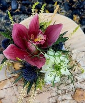 Burgandy Orchid Boutonniere 