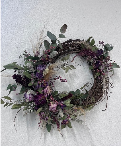 Burgundies & lavenders dried wreath 