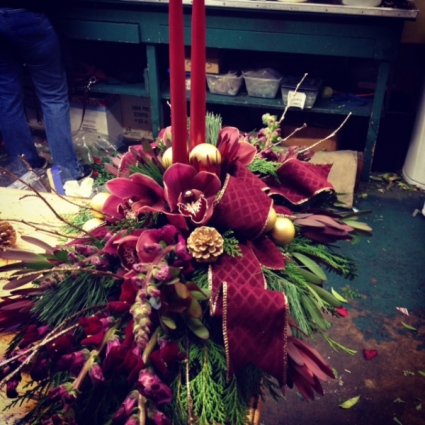 Burgundy and Gold Christmas Centerpiece