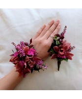Burgundy Corsage and Boutonniere Corsage