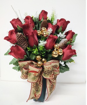 BURGUNDY SILK ROSE CEMETARY CONE 