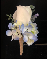 Burlap and blue Boutonniere