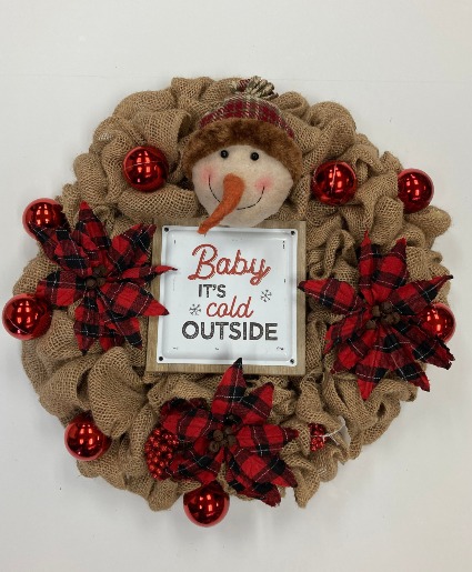 Burlap Snowman Wreath Permanent botanical