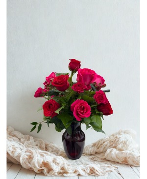 Burning Passion - Mixed Dozen Roses Valentine's Day Rose Arrangement
