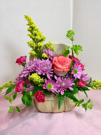 Bursting With Blooms Wood Basket With Lid / Handle