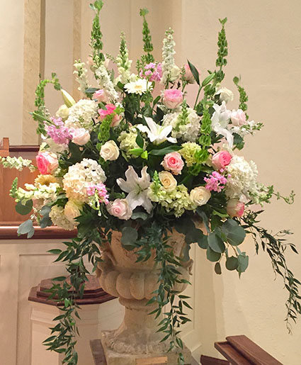 Bursting Ivory Pinks Table Arrangement in Morehead City, NC - Sandy's ...