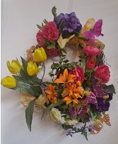 BUTTERFLIES AND FLOWERS  SILK WREATH 