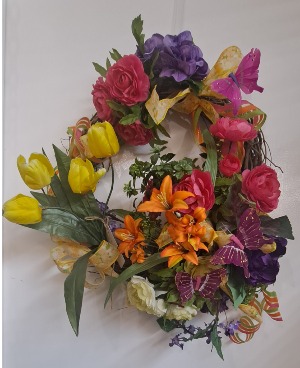 BUTTERFLIES AND FLOWERS  SILK WREATH 