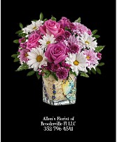 Butterfly Blooms Cube  Fresh Cut Flowers in a Keepsake Container