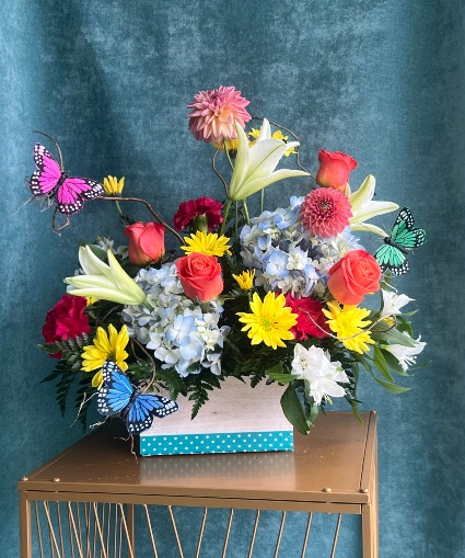 BUTTERFLY BOX FLOWER ARRANGEMENT