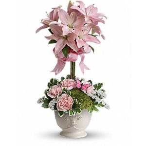 Butterfly Garden Topiary Topiary Arrangement..Pink Lilies May Variey In Colour