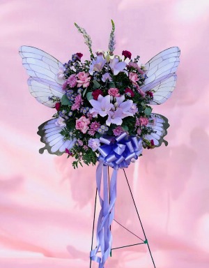 Butterfly Standing Spray Lilac and Pink 