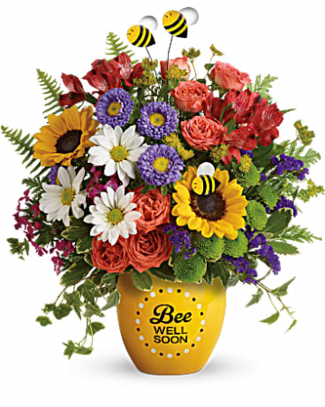 Buzzing Bee Well Pot of Flowers
