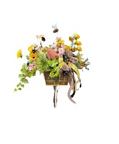 Buzzing Bees Flower Basket Permanent Decor