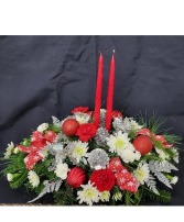 Red and White Christmas Centerpiece FHF-C025 Fresh Flower Arrangement (Local Delivery Area Only)