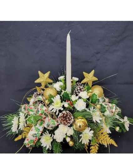 Holly Jolly Gold and White  FHF-C038 Fresh Flower Arrangement (Local Delivery Area Only)