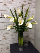 Calla Delight calla lilies with a variety of greens