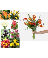 Local Mixed Color Calla Explosion! Hand Tied Vase Ready Bouquet