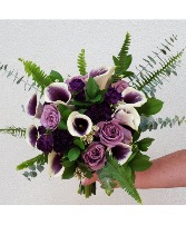 Calla Lilies Purple roses wedding bouquet