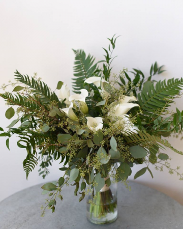 Greenery And Calla Lily Handtied Bridal Bouquet In La Grande Or Fitzgerald Flowers