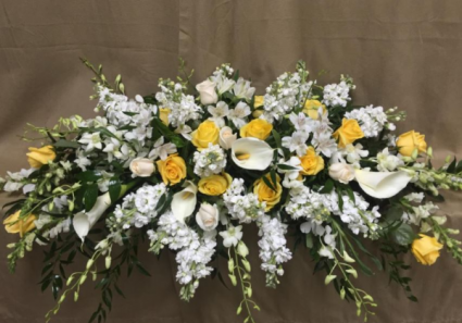 Callas, Orchids and Roses Casket Spray