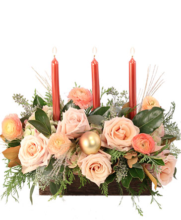 Calming Peach Roses Centerpiece  in Wellington, CO | Aesoph Flowers