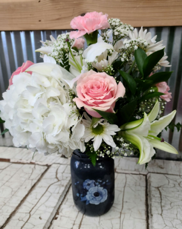 Camilla Rose Vase Floral Arrangement in Mason Jar Vase