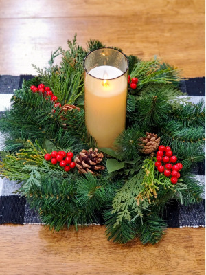 Candle and Berries and Pine Candle Ring 