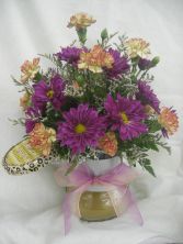 CANDLE ARRANGEMENT Fresh Flowers & candle jar.  Colors will vary.