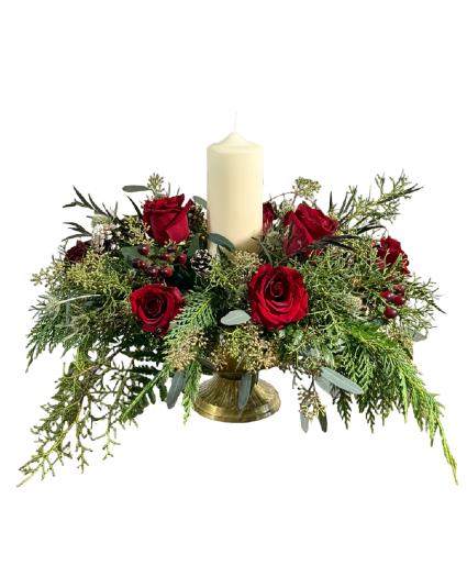 Candle-Lit Holiday Flower Arrangement