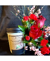 candle with bottle clip floral arrangement  Candle