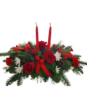 Candlelight reds and whites Centerpiece