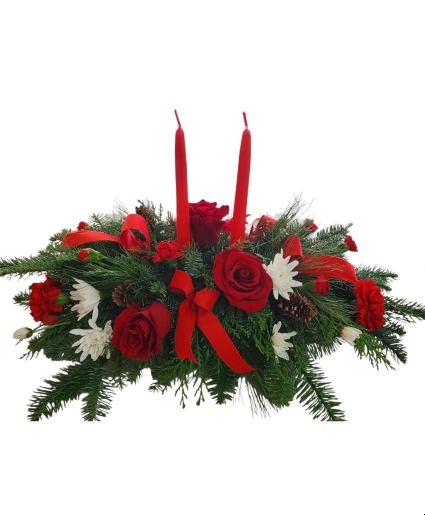 Candlelight reds and whites Centerpiece