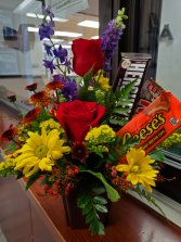 Candy and flower bouquet  Mug arrangement 