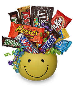 Candy Bouquet  Smiley Face Container with Candy 