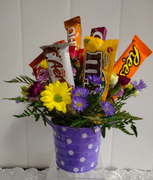 Candy-Chocolate Bar Twist-requires 24 hr notice materials, flowers and chocolate bars can be subbed depending on stock