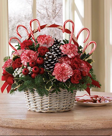 Candy Cane Christmas Basket Basket of Flowers in Sun City Center, FL | SUN CITY CENTER FLOWERS AND GIFTS