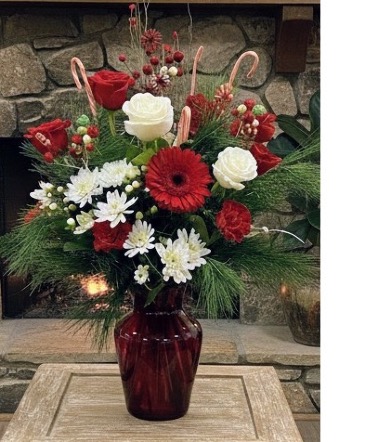 Candy Cane Wishes Vase Arrangement in Vernon, NJ | HIGHLAND FLOWERS