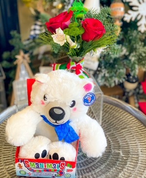 Candy Cane Polar Bear Floral Gift