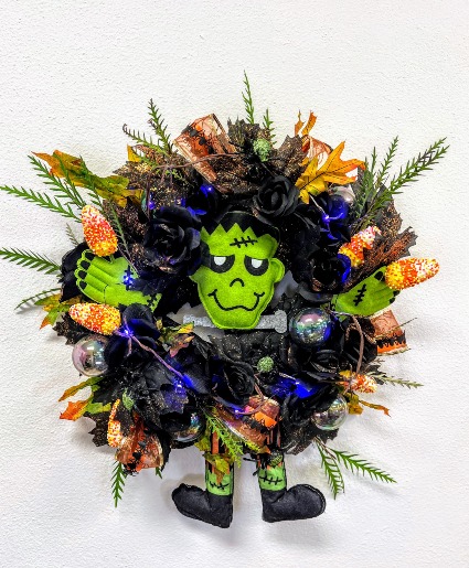 Candy Corn Frankenstein Halloween Wreath