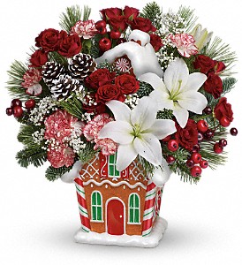 Candy Cottage Bouquet PM Christmas Gift Arrangement in Los Angeles, CA | MY BELLA FLOWER Candy Cottage Bouquet PM Christmas Gift Arrangement in Los Angeles, CA | MY BELLA FLOWER