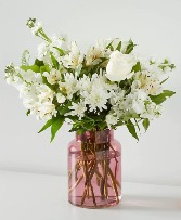 Candy Cream  white flowers in pink vase