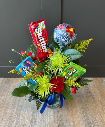 Candy Lover's Bouquet Floral Arrangement in Wayne, NE | Bloom & Grace