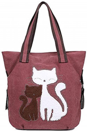 Canvas Cat Tote ~ burgundy