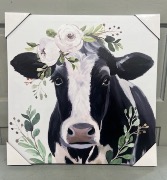 Canvas Picture Cow with Floral Crown  