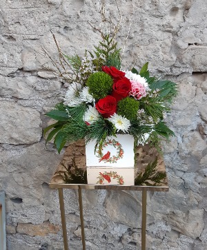 Cardinal and Holly Arrangement 