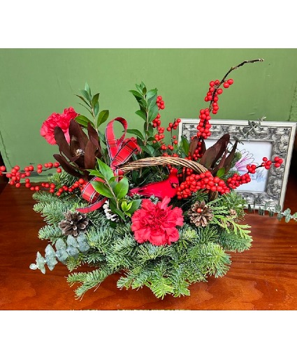 Cardinal Christmas Basket Basket Arrangement 