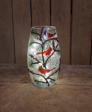 Cardinal Lighted Crackle Glass Cylinder 