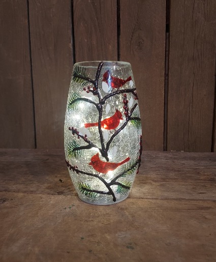 Cardinal Lighted Crackle Glass Cylinder 