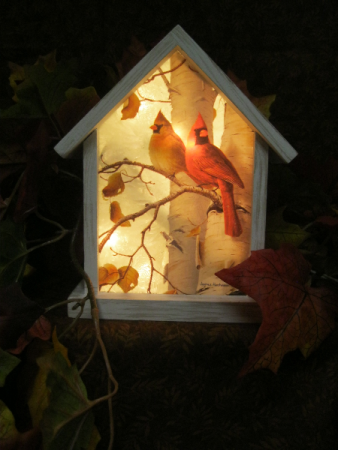 Cardinal on Birch Birdhouse Light Gift